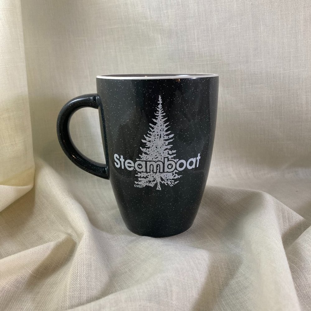 Steamboat ceramic mug, black with white flecks NWOT
